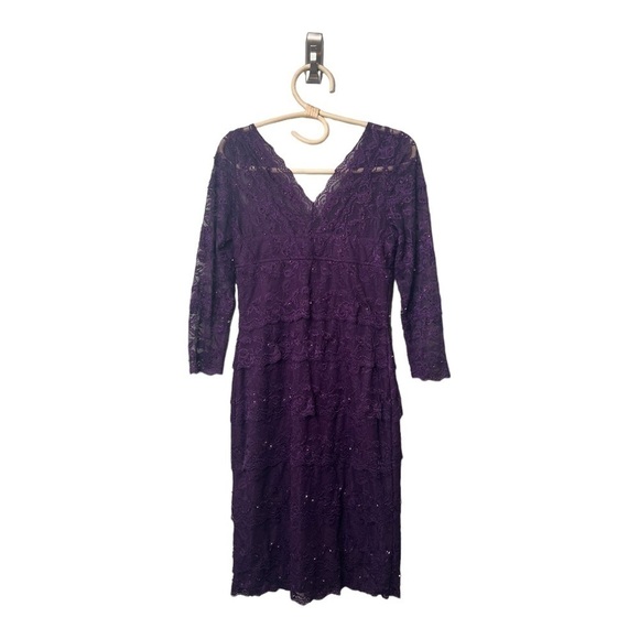 Cache Purple Sequin Lace V-Neckline Fitted Special Occasion Dress Womens Size 2 - Picture 4 of 15